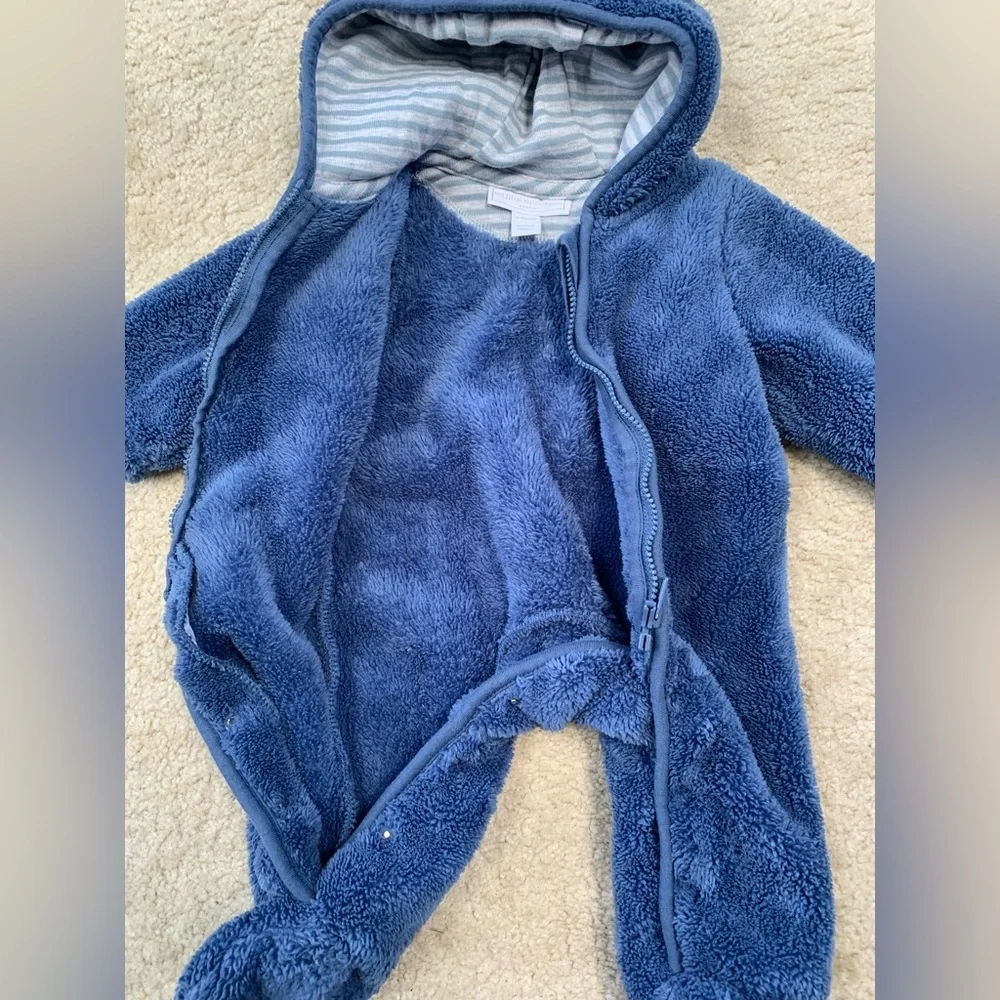 The Little White Company Size Newborn Blue Sherpa Fleece Bunting Snowsuit